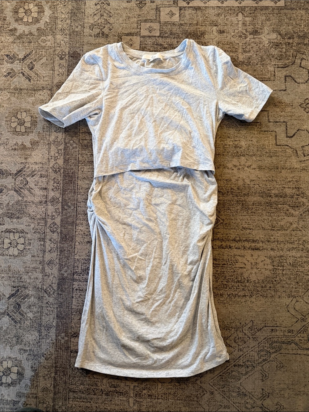 Women's Light Gray Ruched Maternity/Nursing Short T-shirt Dress